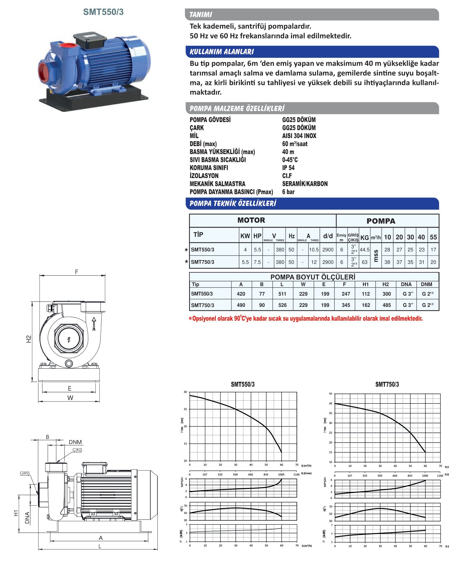 SUMAK SMT 550/3 Santrifüj Pompa (4 HP - Trifaze)