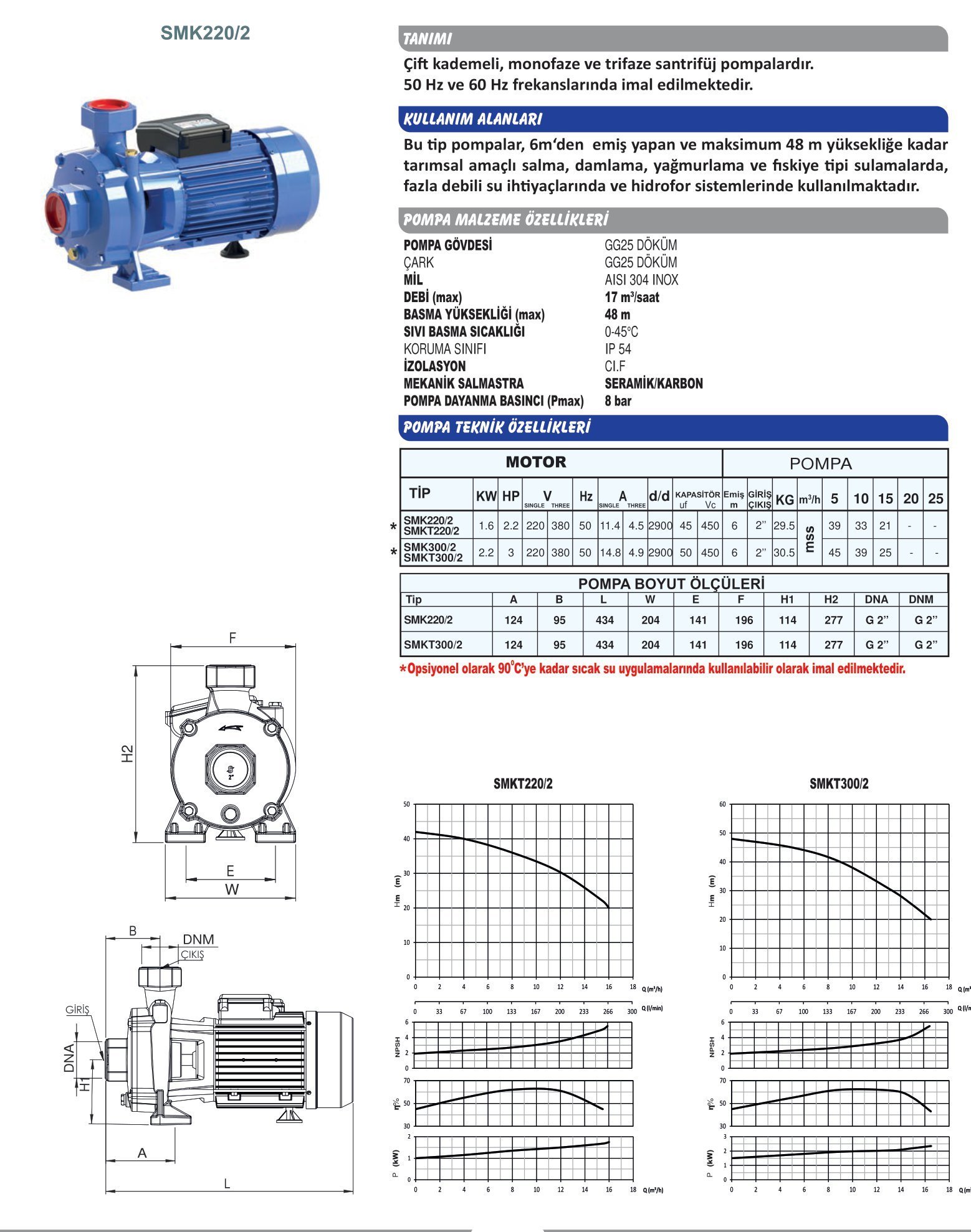 SUMAK SMKT 300/2 (Çift Kademeli) Santrifüj Pompa (3 HP - Trifaze)