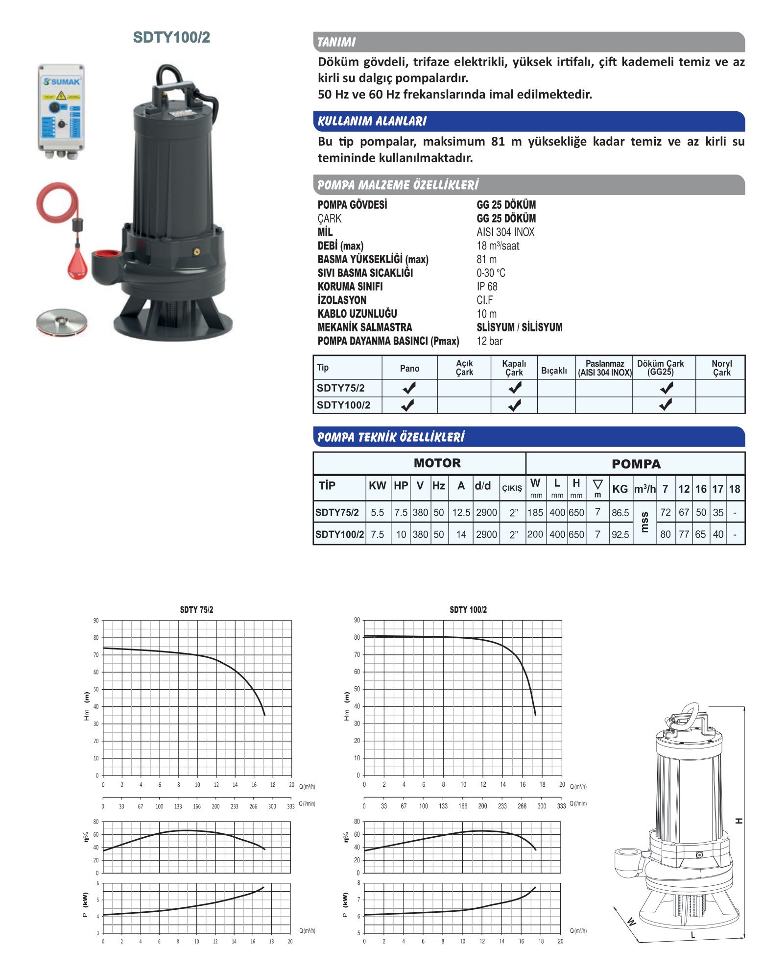 Sumak SDTY100/2 Dalgıç Pompa