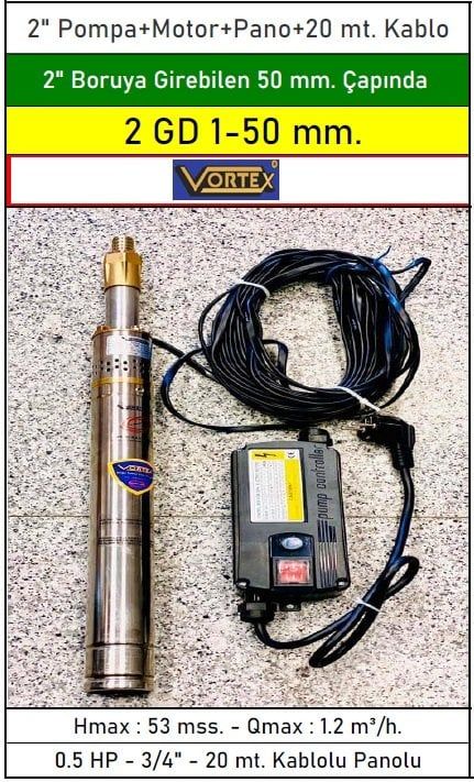 VORTEX 2 GD 60mm Boruya Girebilen  Kuyu Pompası Seti (2''/50mm Çaplı Kuyu Pompası)