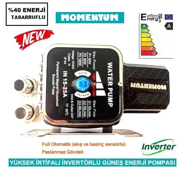 MOMENTUM IN15-25A Yüksek İrtifalı İnvertörlü Güneş Enerjisi Hidrofor Pompası 100 W (15mm Çıkış)