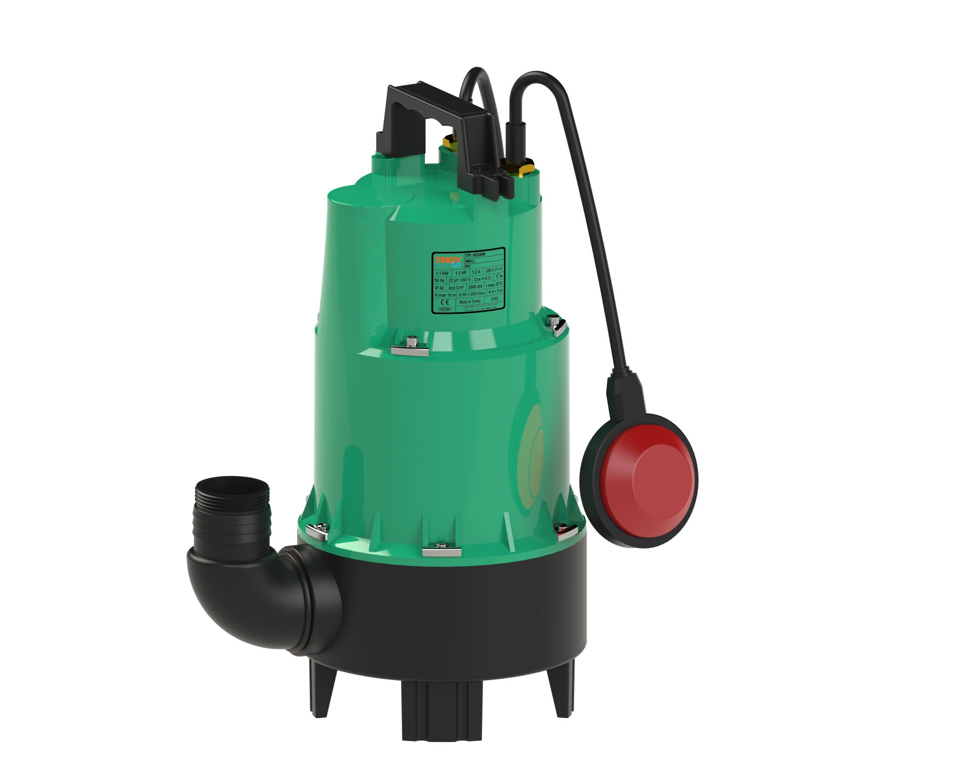 TROY HD 2000  (Açık Çarklı) Plastik Foseptik Dalgıç Pompa  1,5 Hp , 10 Mss , 16 m3/h