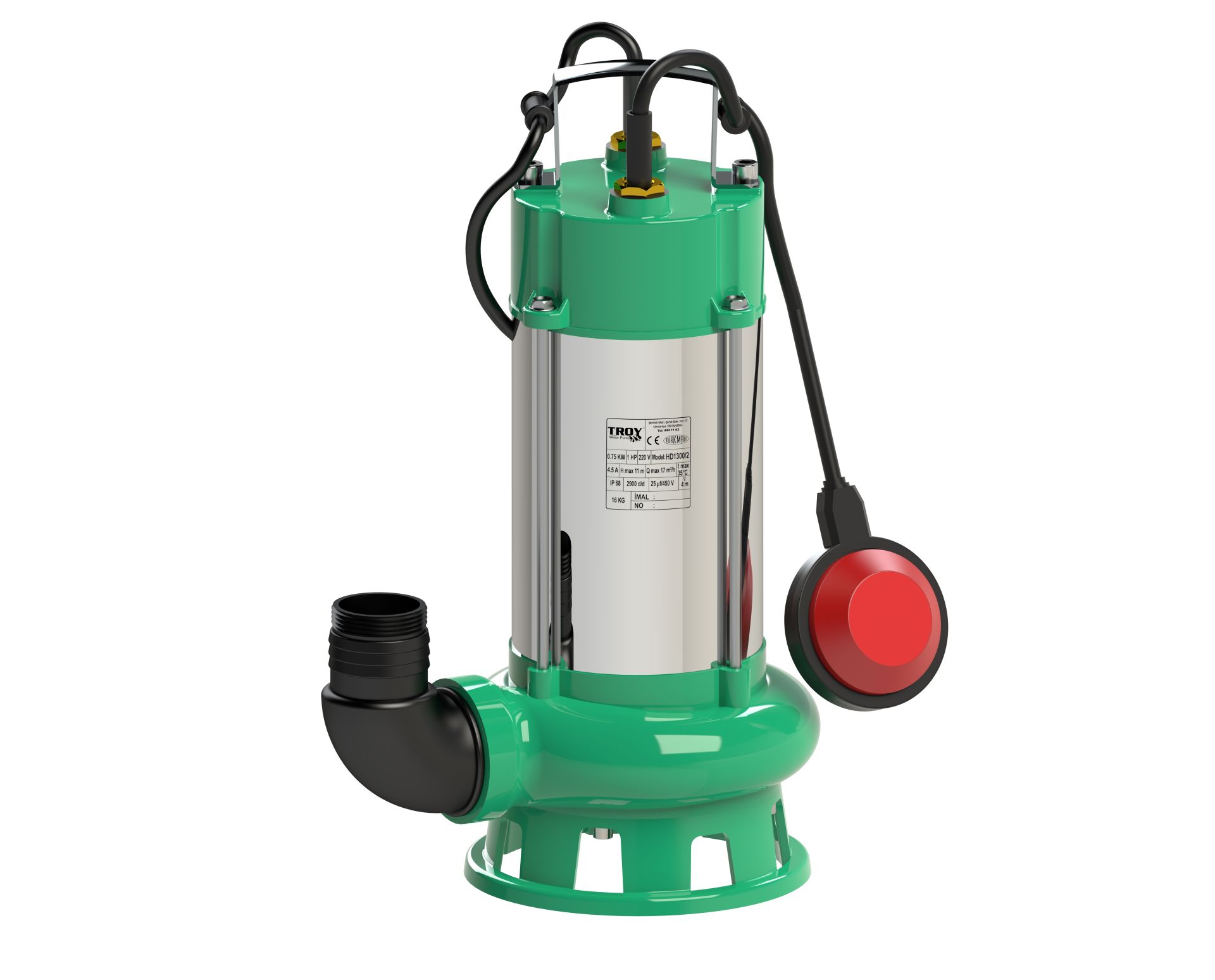 TROY HD 1700/2  Paslanmaz Gövdeli Foseptik Dalgıç Pompa  1,5 Hp , 13 Mss , 16 m3/h