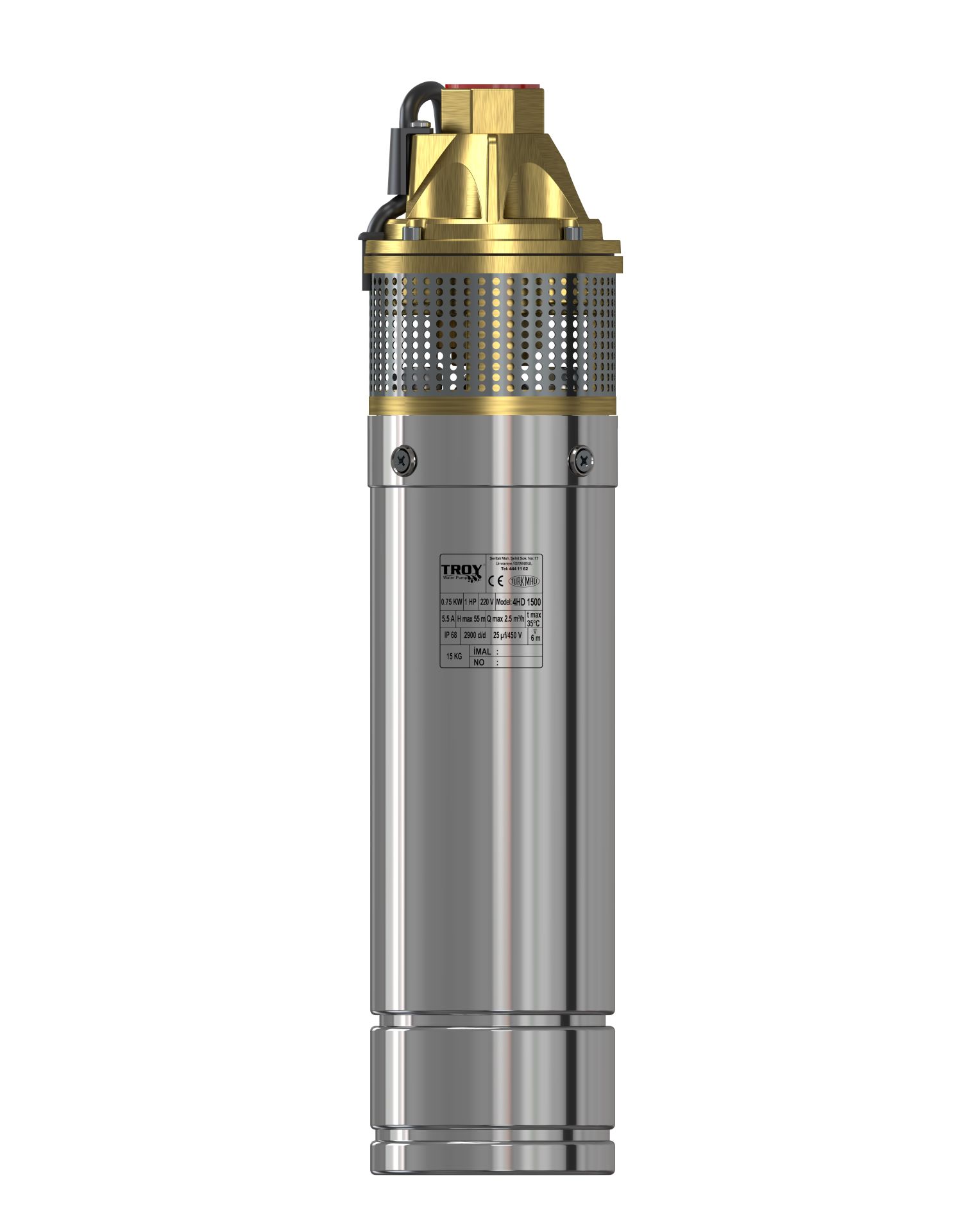 TROY 4HD 3100  4'' Derin Kuyu Dalgıç Pompa, Sondaj Pompası  1 Hp, 85 Mss , 2,5 m3/h