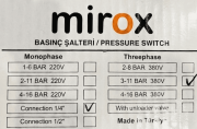 MİROX Trifaze 3-11 Tahliyesiz Basınç Şalteri 1/4'' Bağlantı