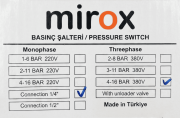 MİROX Trifaze 4-16 Tahliyesiz Basınç Şalteri 1/4'' Bağlantı