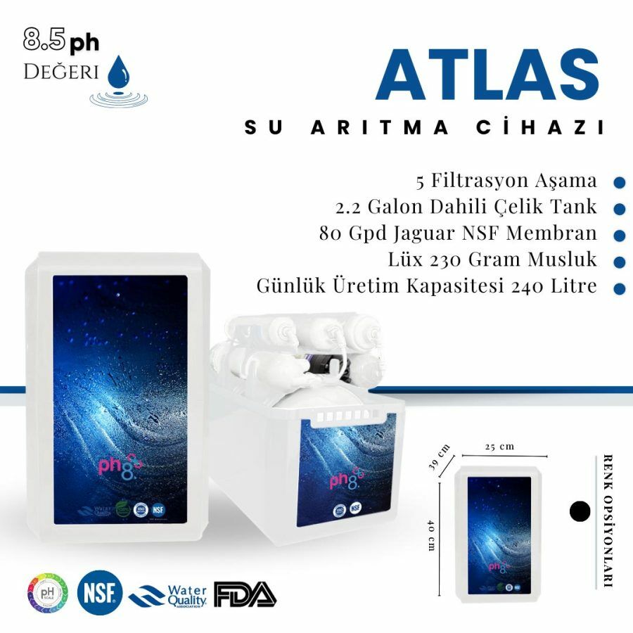 PRADA ATLAS Pompalı 8 Litre Ev Tipi Tezgah Altı Su Arıtma Cihazı (Beyaz)
