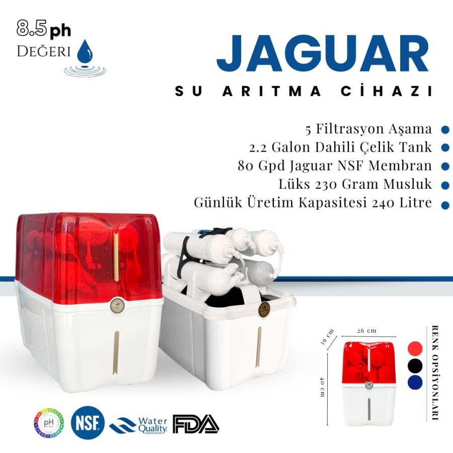 PRADA JAGUAR 8 Litre Ev Tipi Tezgah Altı Su Arıtma Cihazı (Kırmızı)