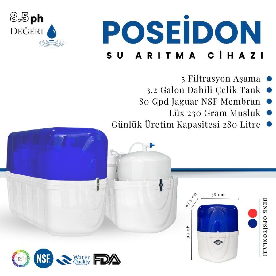 PRADA POSEİDON 12 Litre Ev Tipi Tezgah Altı Su Arıtma Cihazı (Mavi)