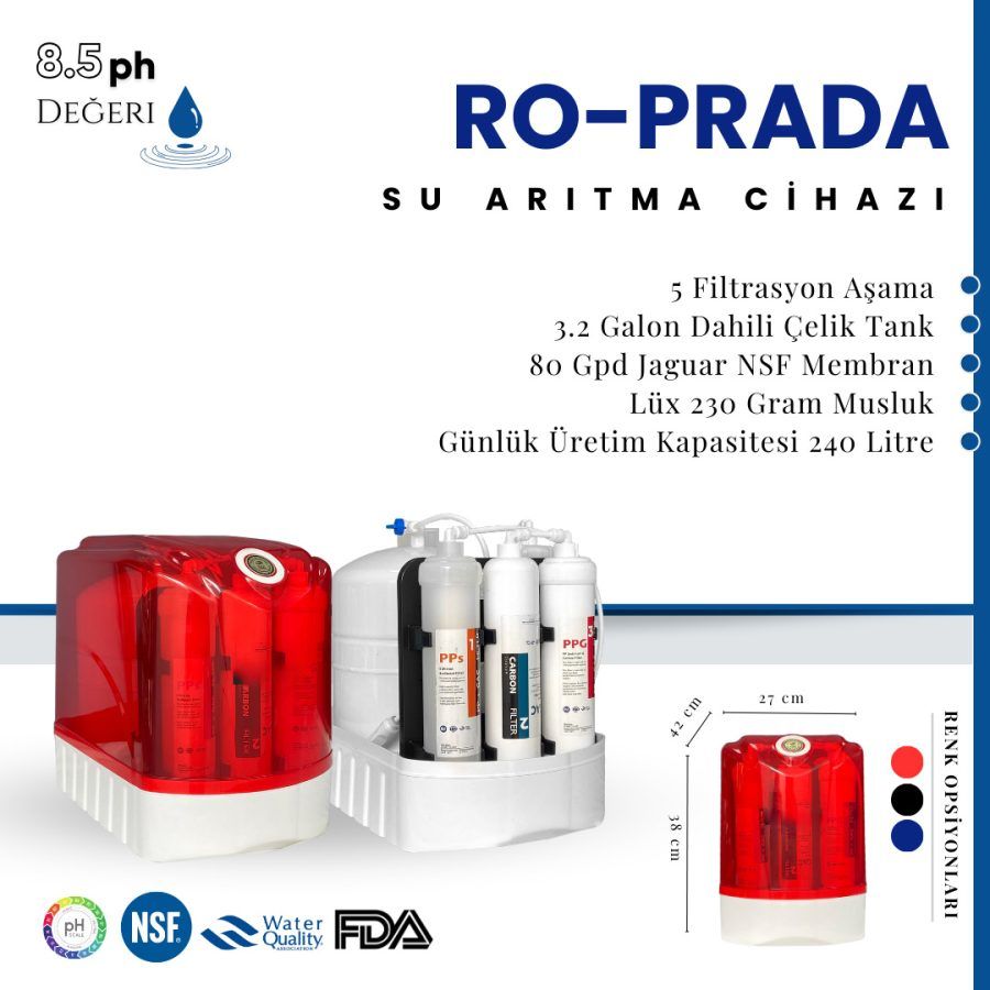 PRADA JUNİOR 8 Litre Ev Tipi Tezgah Altı Su Arıtma Cihazı (Kırmızı)