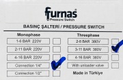 FURNAS Trifaze 3-11 Tahliyesiz Hidrofor Basınç Şalteri 1/4'' Bağlantı
