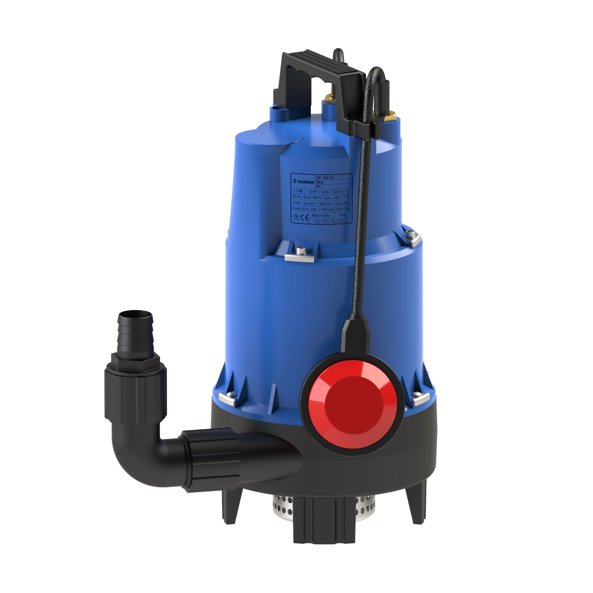 SUMAK SDF 15-Y Plastik Gövdeli Dalgıç Pompa (Monofaze) (1.1 Hp)