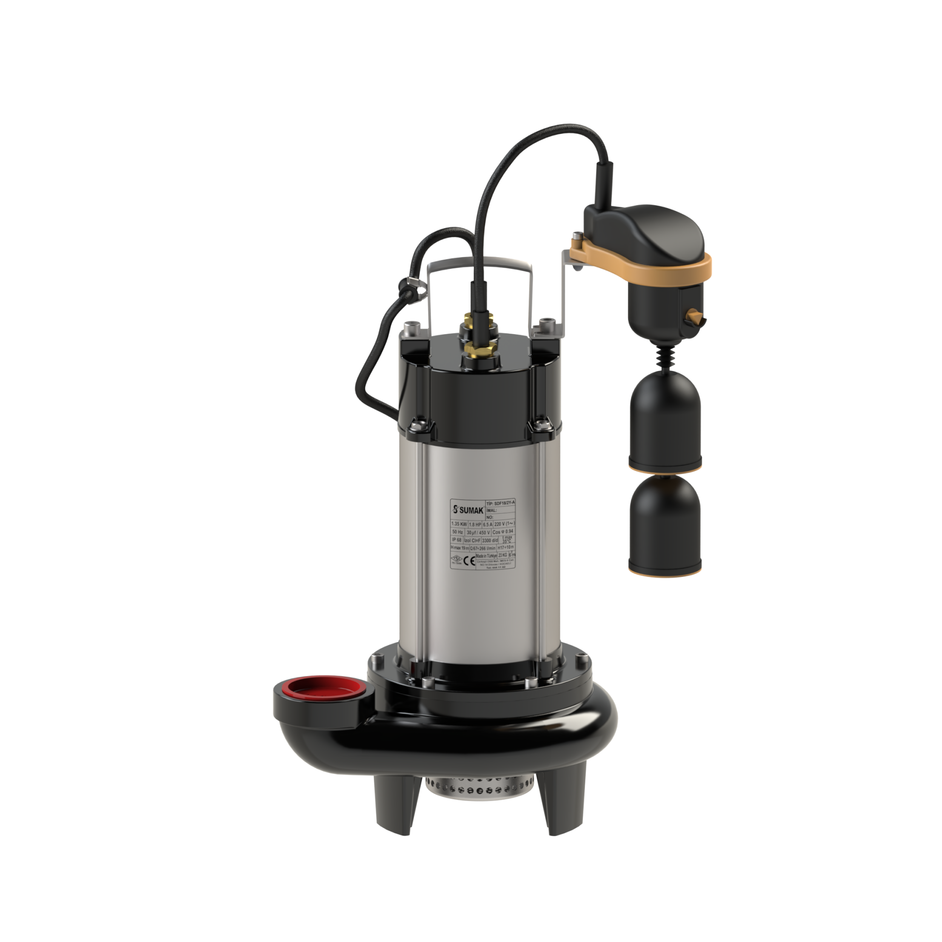 SUMAK SDF 18/2Y A (Asansör Flatörlü) Paslanmaz Gövdeli Dalgıç Pompa (1.8 HP - Monofaze)