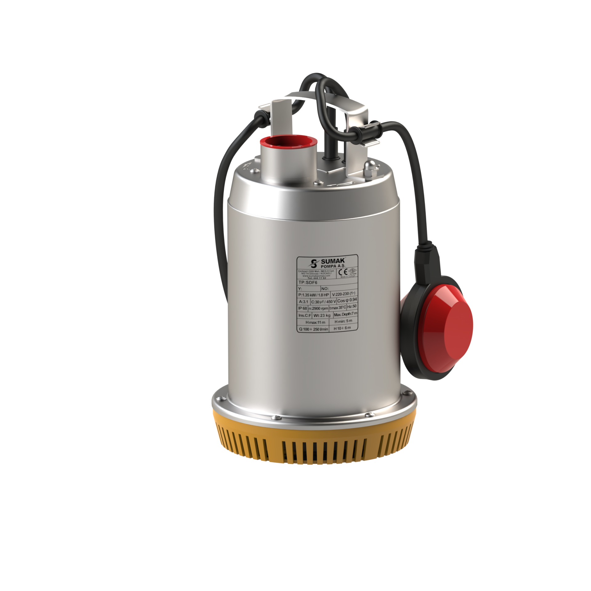 SUMAK SDF6 Paslanmaz Gövdeli Dalgıç Pompa (Monofaze) (0,5 Hp)